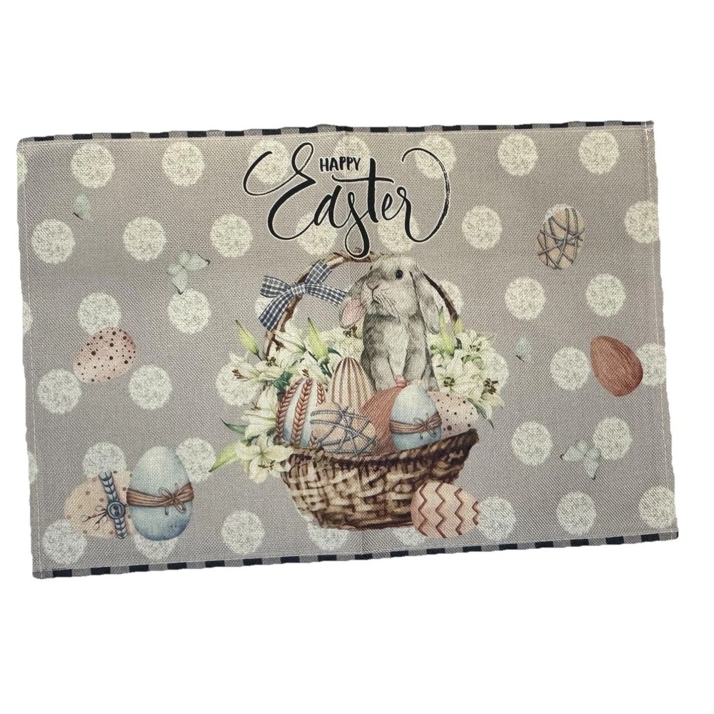 Easter Placemats Set of 6 Farmhouse Bunny Spring Table Decor Gingham Floral - Picture 8 of 8